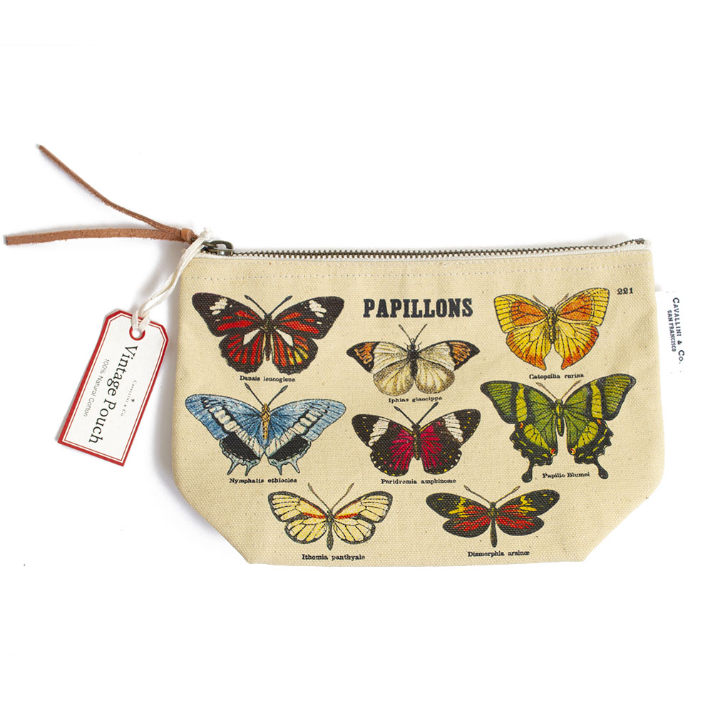 Cavallini, Vintage, Cotton, Zipper Pouch, Butterflies